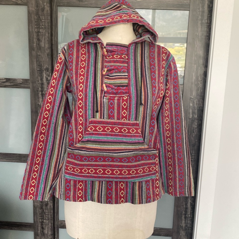 Rebellion Again woven cotton long sleeved hoodie with kangaroo pouch. Med